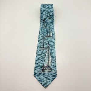 Vintage A. Rogers Mens Blue Sailboat Nautical Wide Necktie Sailing 58x4.25